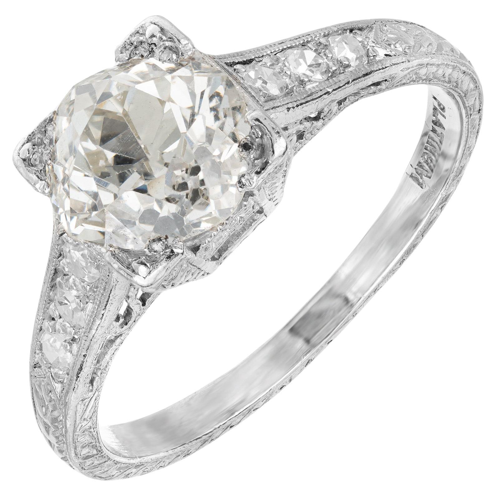 EGL Certified 2.05 Carat Old Mine Diamond Platinum Art Deco Engagement Ring For Sale