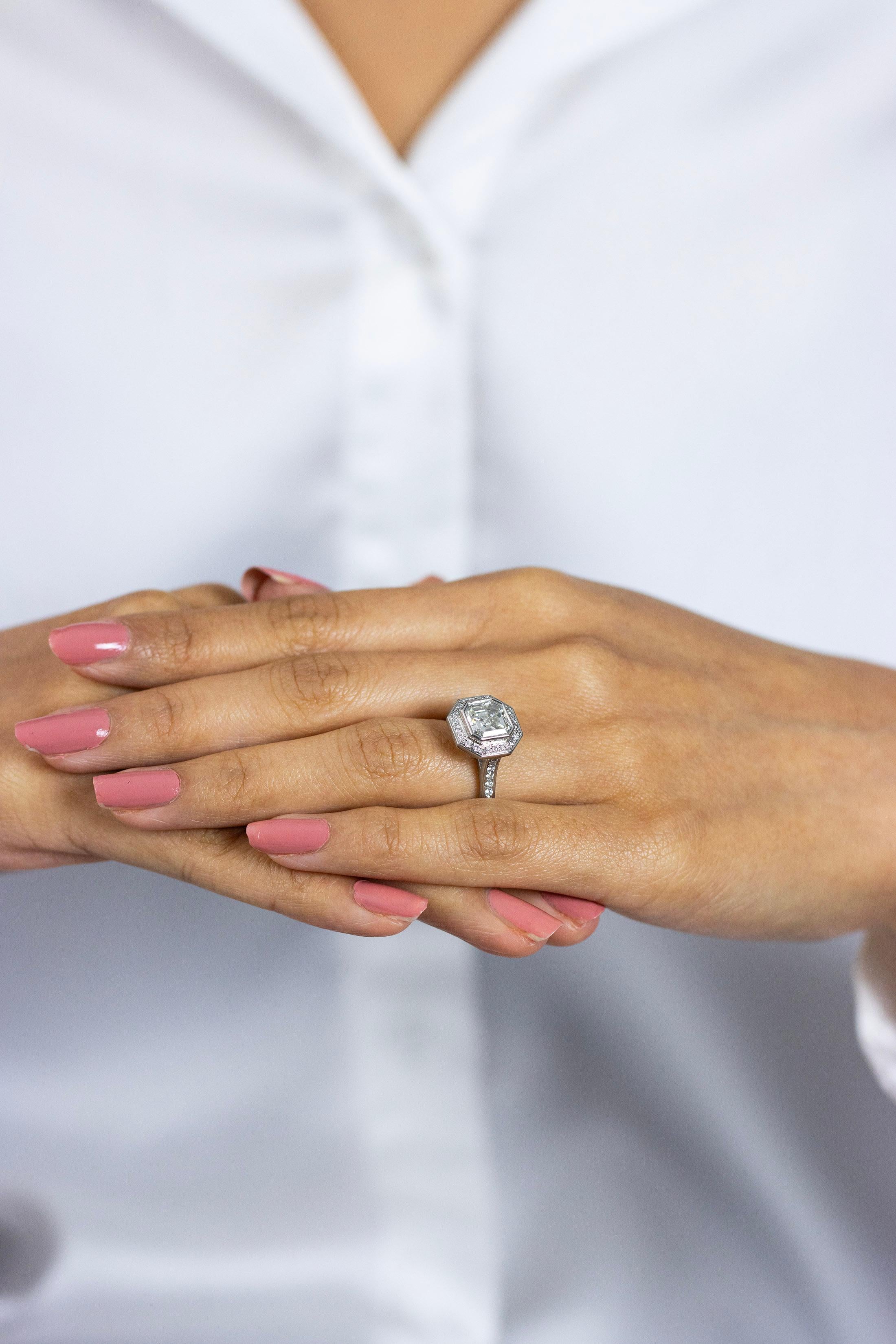 Contemporary Roman Malakov 2.07 Carats Asscher Cut Diamond Halo Engagement Ring For Sale