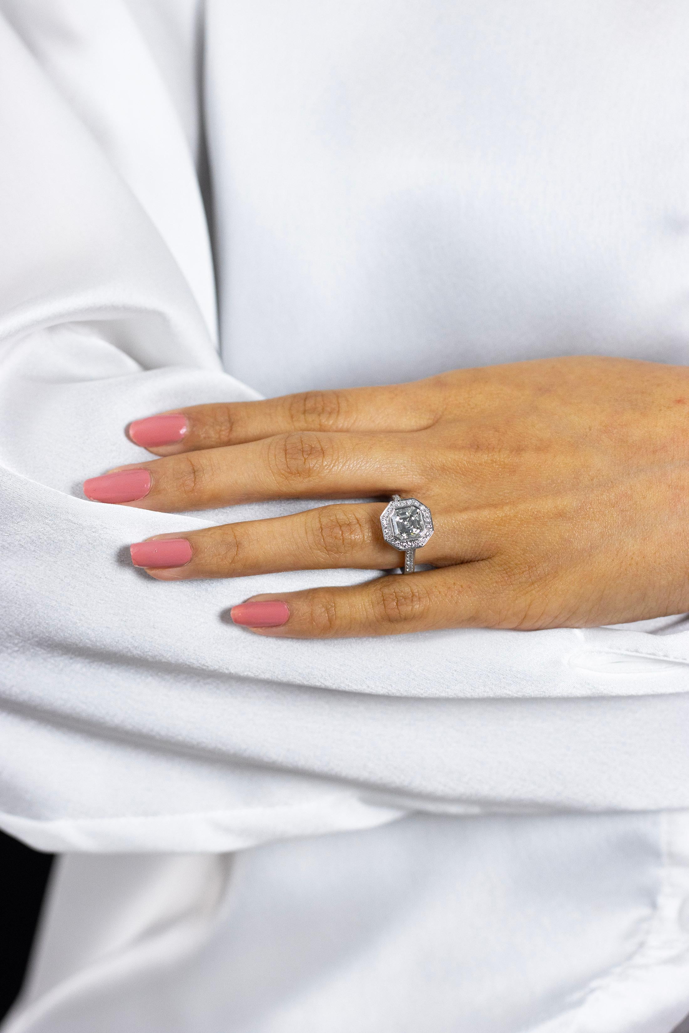 Women's Roman Malakov 2.07 Carats Asscher Cut Diamond Halo Engagement Ring For Sale