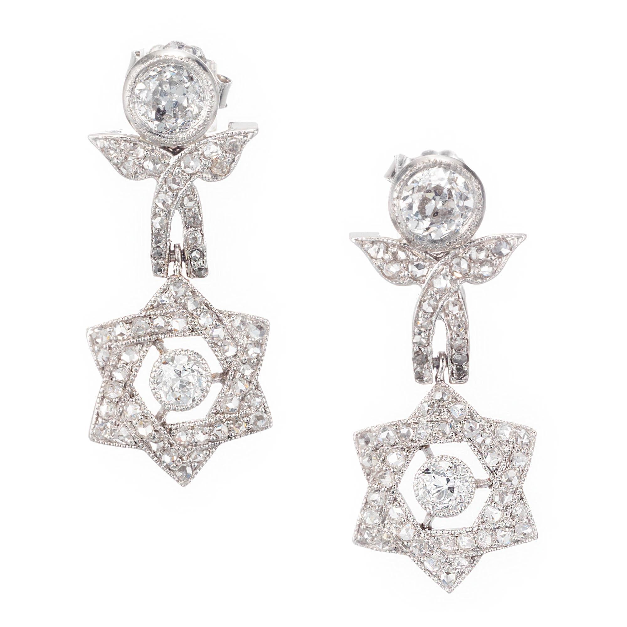 EGL Certified 2.12 Carat Diamond Platinum Star Dangle Earrings