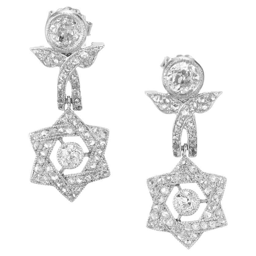 EGL-zertifizierte 2,12-Karat-Diamant-Platin-Stern-Baumel-Ohrringe im Angebot