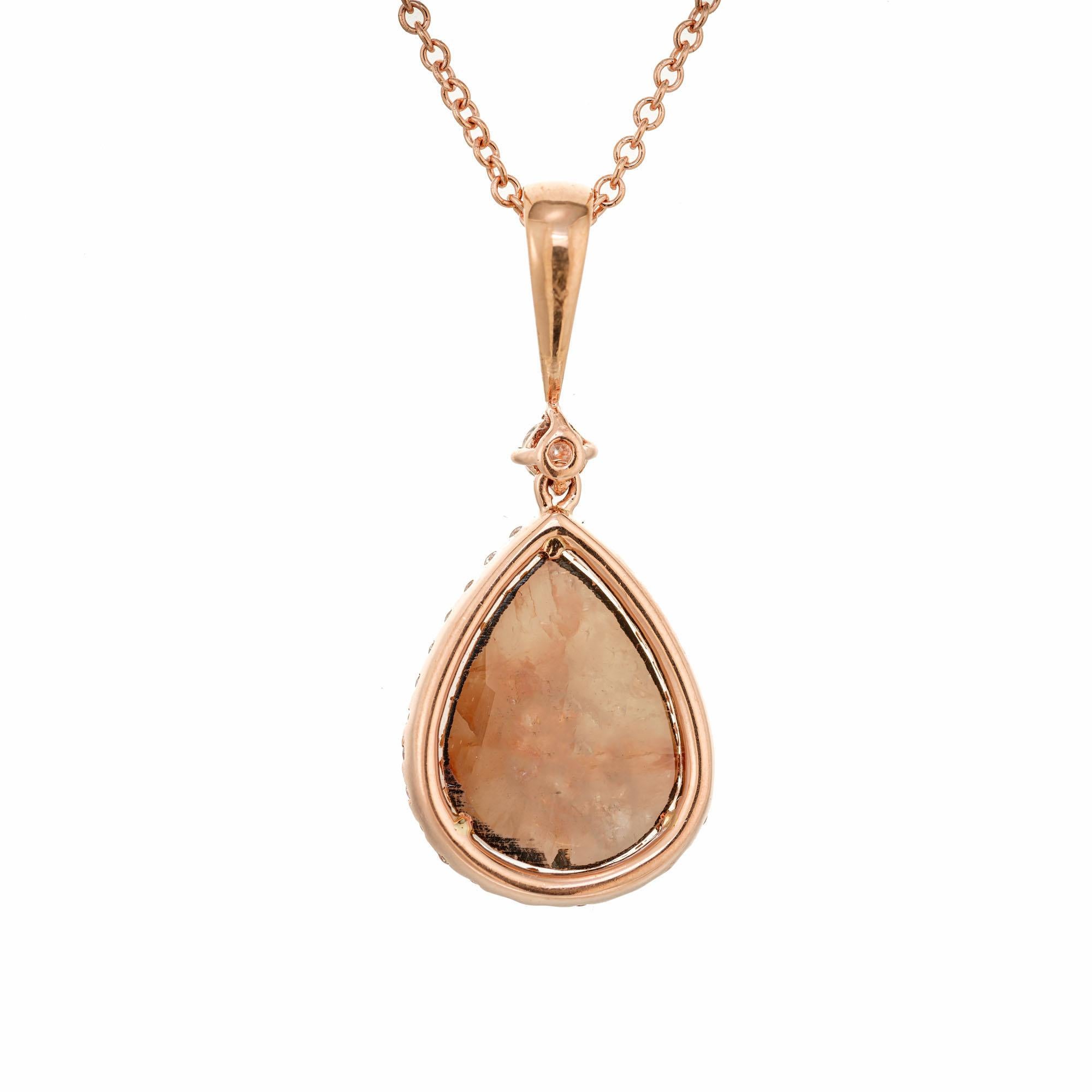 Pear Cut EGL Certified 2.15 Carat Natural Pink Brown Diamond Slice Gold Pendant Necklace For Sale