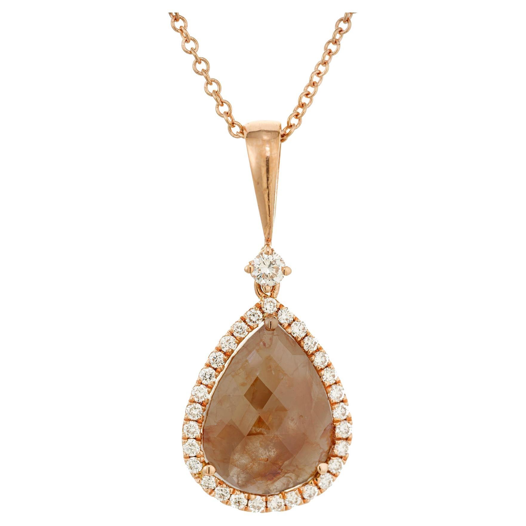 EGL Certified 2.15 Carat Natural Pink Brown Diamond Slice Gold Pendant Necklace For Sale