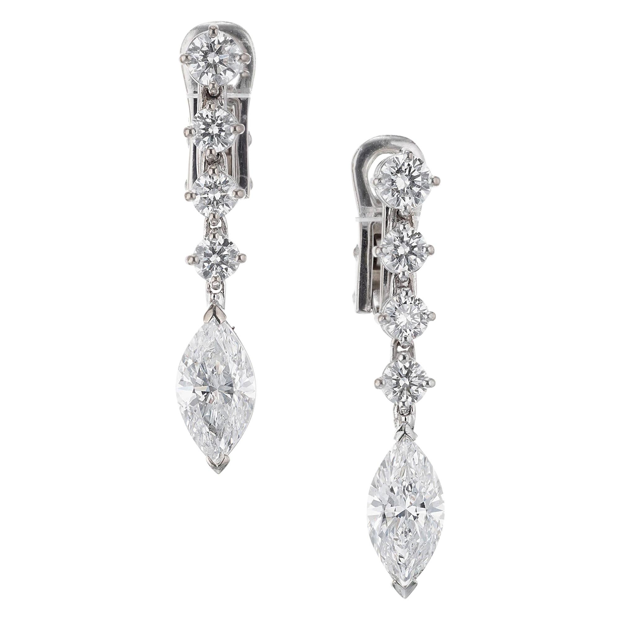 EGL Certified 2.20 Carat Diamond White Gold Dangle Drop Earrings For Sale