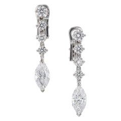 Vintage EGL Certified 2.20 Carat Diamond White Gold Dangle Drop Earrings