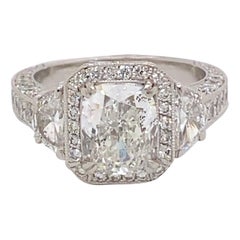 EGL Certified 2.21 Carat F Color Cushion Diamond with Half Moons Ring Platinum