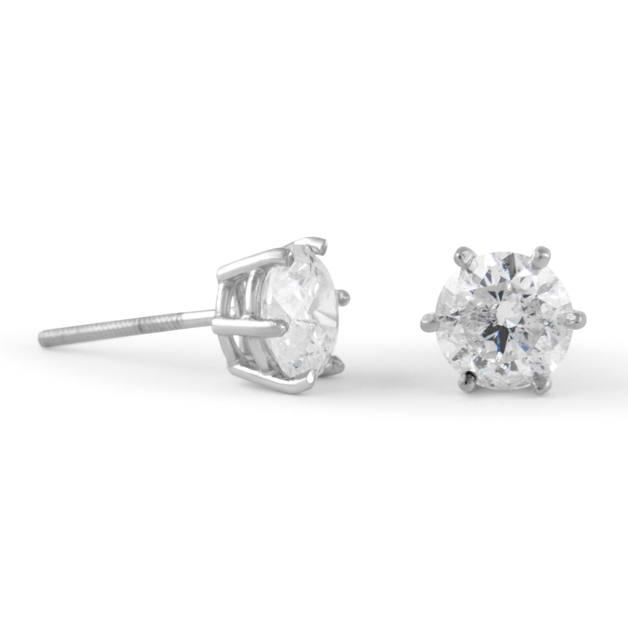 Contemporary EGL Certified 2.38 Carat Diamond Stud Earrings G color White Gold For Sale