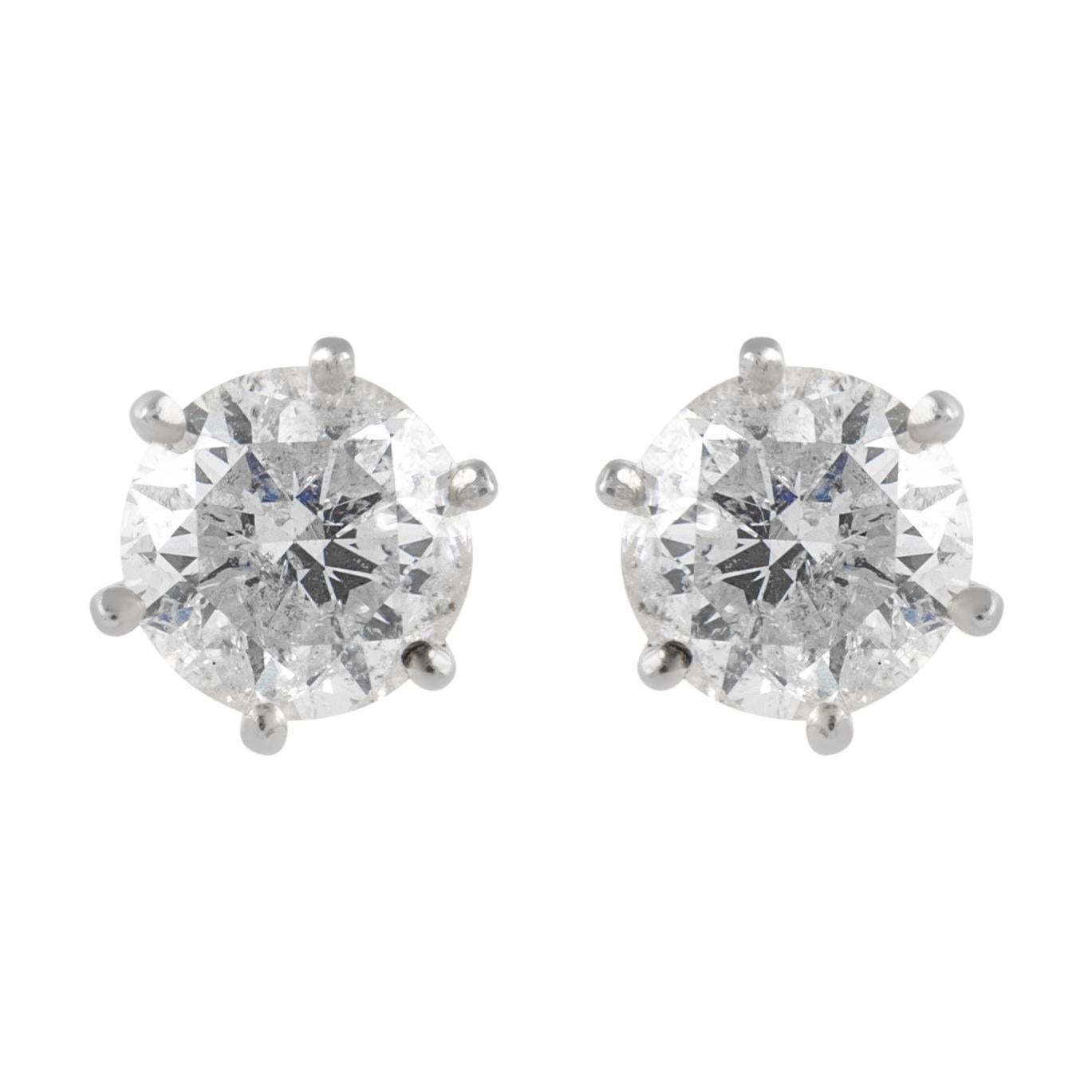 Round Cut EGL Certified 2.38 Carat Diamond Stud Earrings G color White Gold For Sale