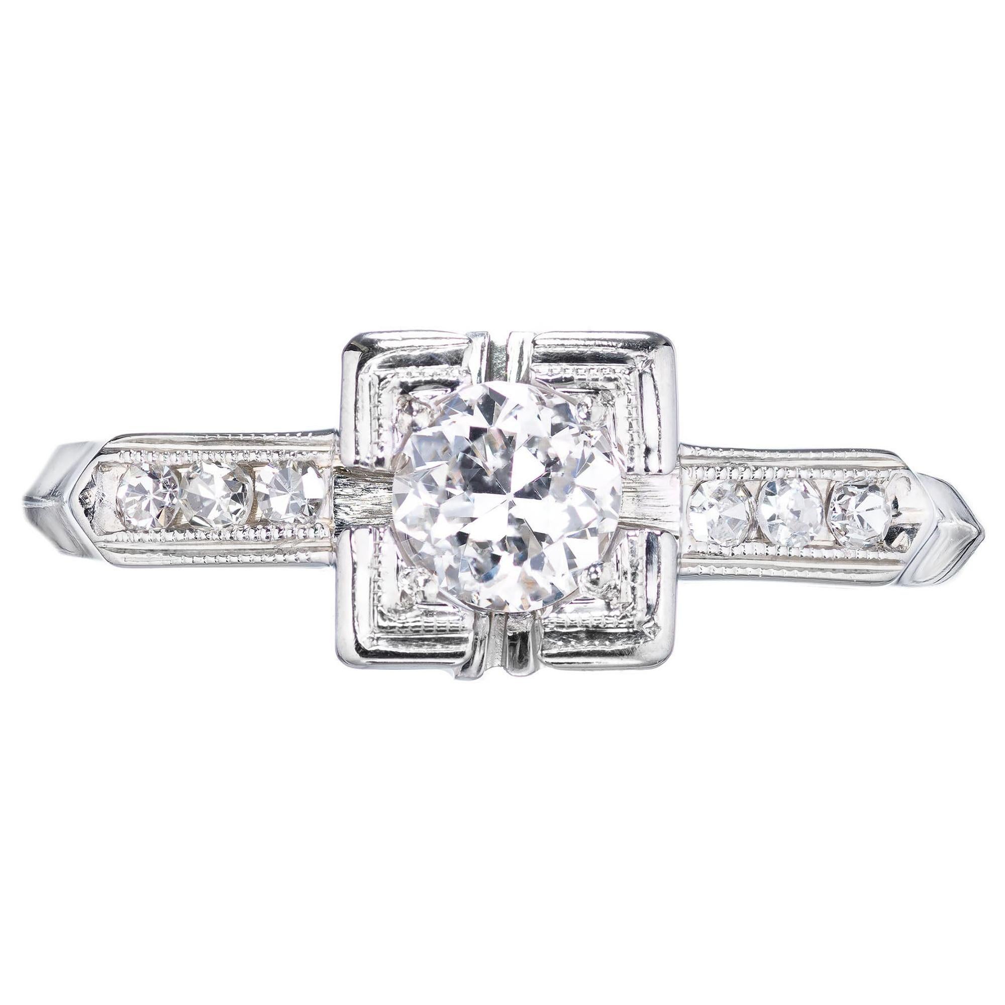EGL Certified .25 Carat Old European Diamond Art Deco Gold Engagement Ring