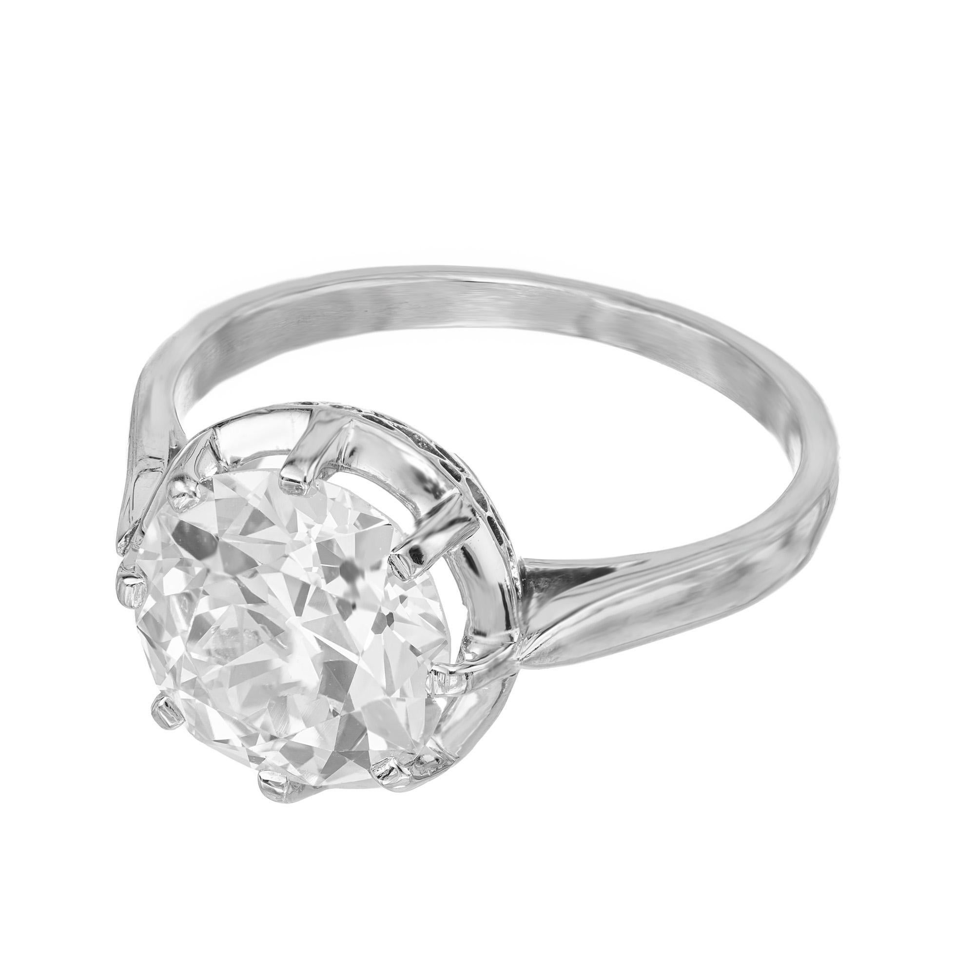 Round Cut EGL Certified 2.50 Carat Round Diamond Platinum Art Deco Engagement Ring For Sale