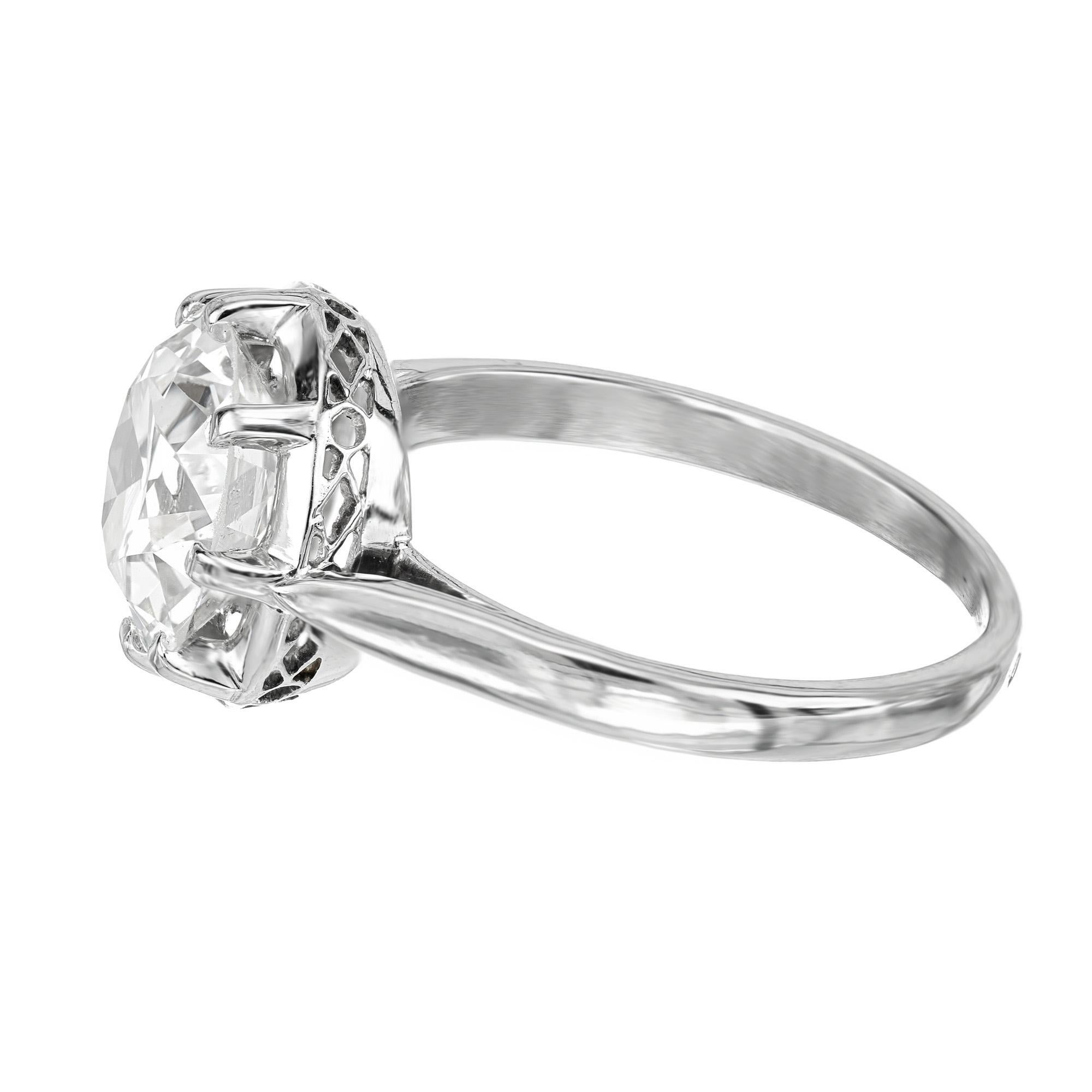 Women's EGL Certified 2.50 Carat Round Diamond Platinum Art Deco Engagement Ring For Sale