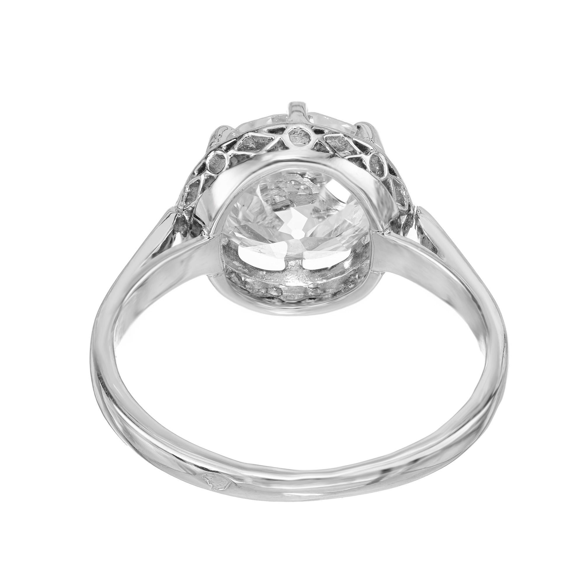 EGL Certified 2.50 Carat Round Diamond Platinum Art Deco Engagement Ring For Sale 1