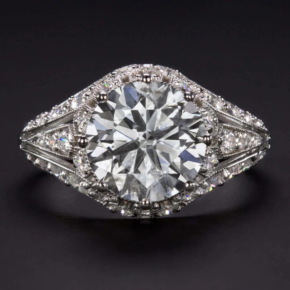 Round Cut EGL Certified 2.55 Carat Vintage Style 14K White Gold Diamond Ring For Sale