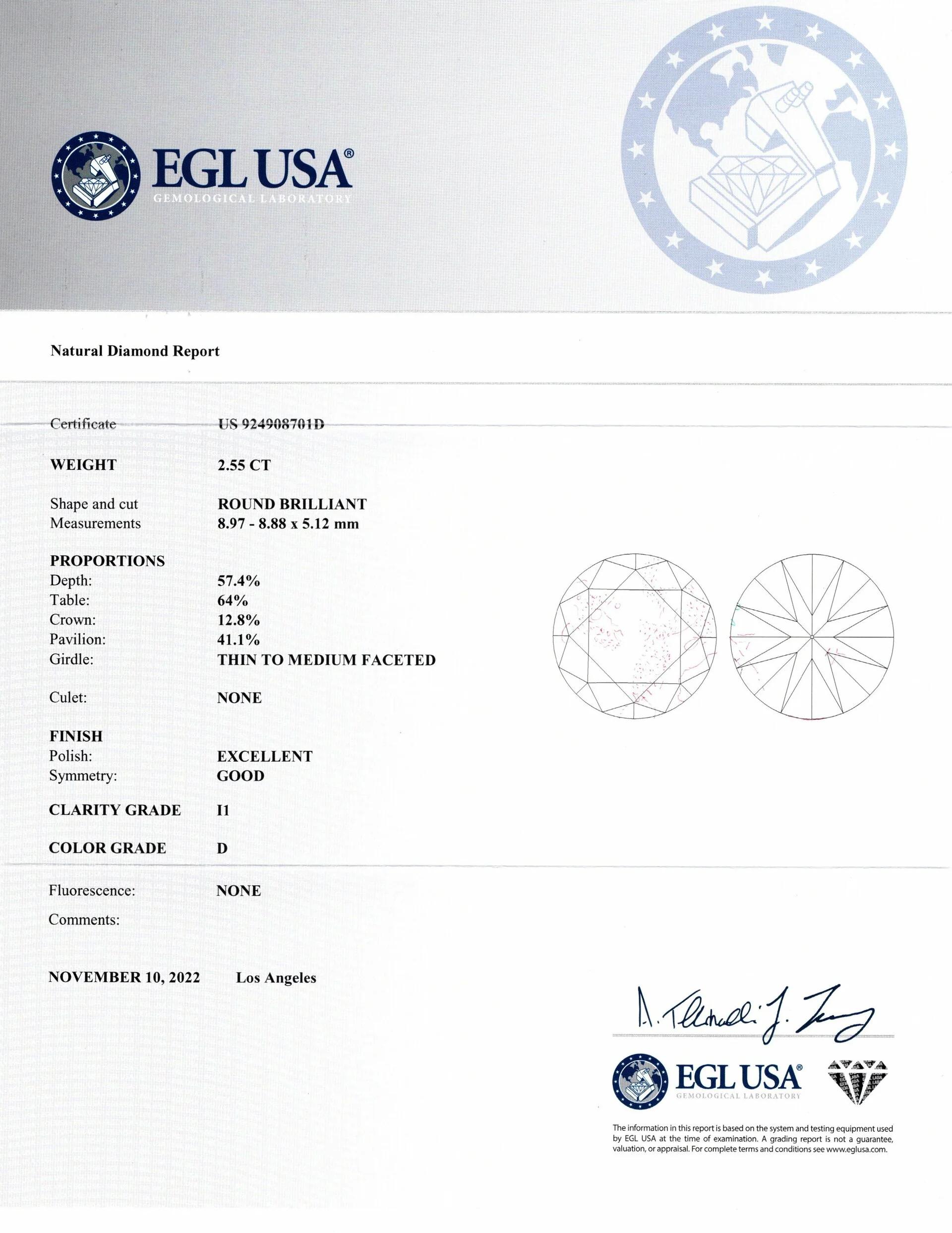 EGL Certified 2.55 Carat Vintage Style 14K White Gold Diamond Ring In New Condition For Sale In Chicago, IL