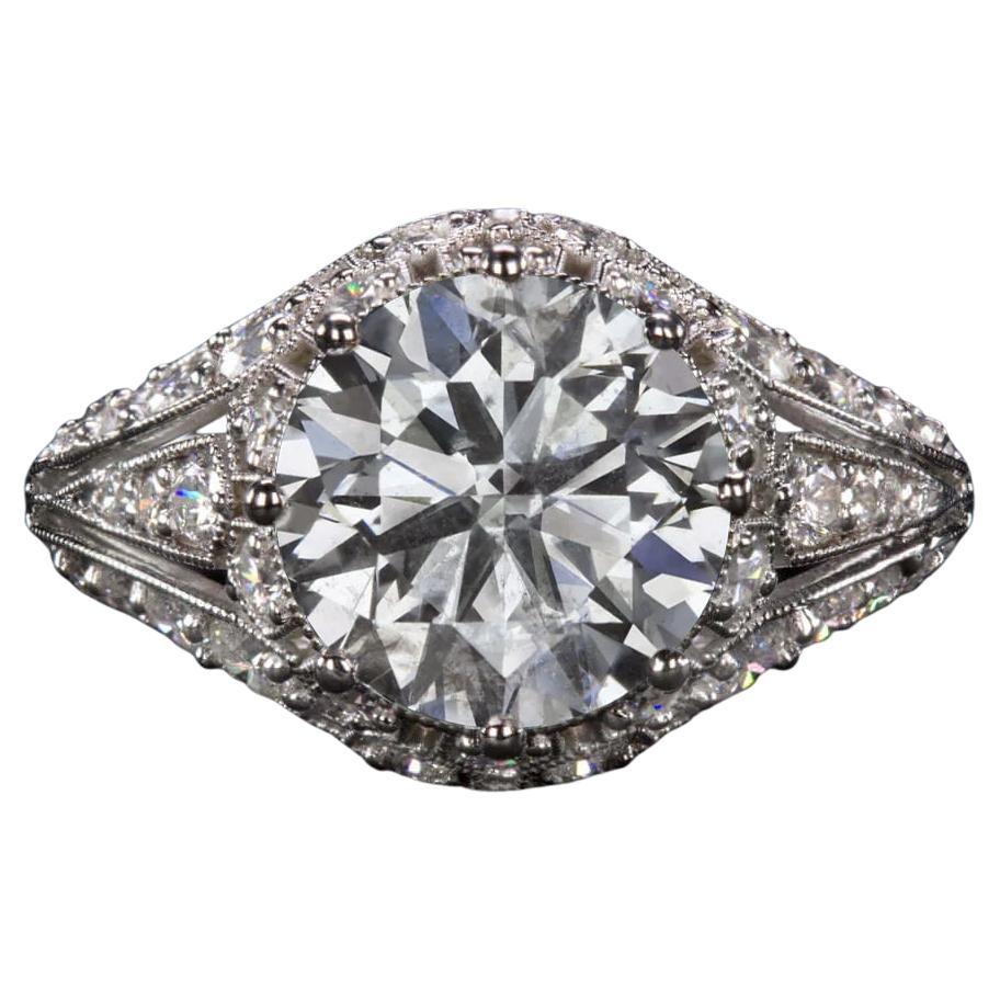 EGL Certified 2.55 Carat Vintage Style 14K White Gold Diamond Ring For Sale