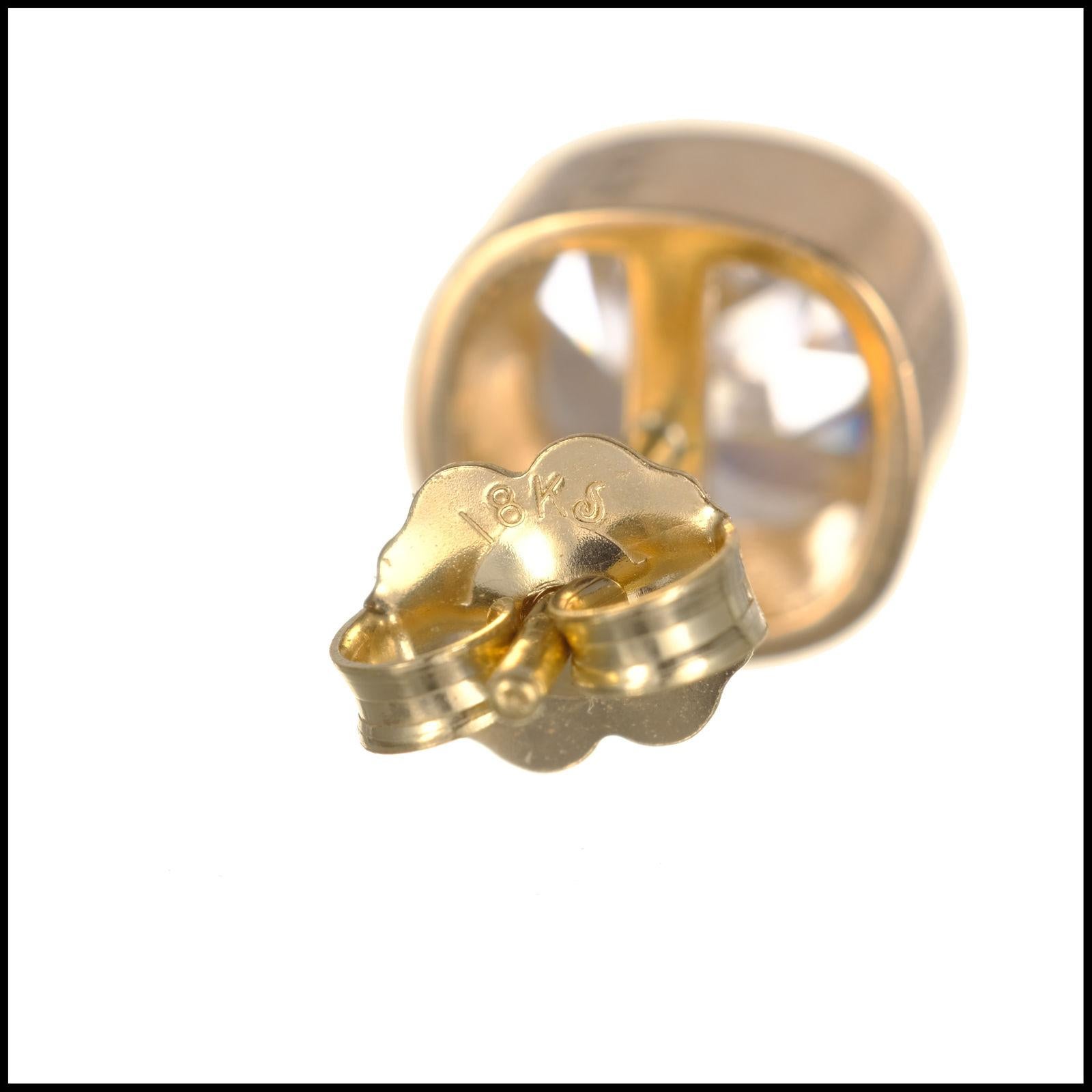 Women's EGL Certified 2.61 Carat Old Mine Diamond Yellow Gold Bezel Set Stud Earrings For Sale