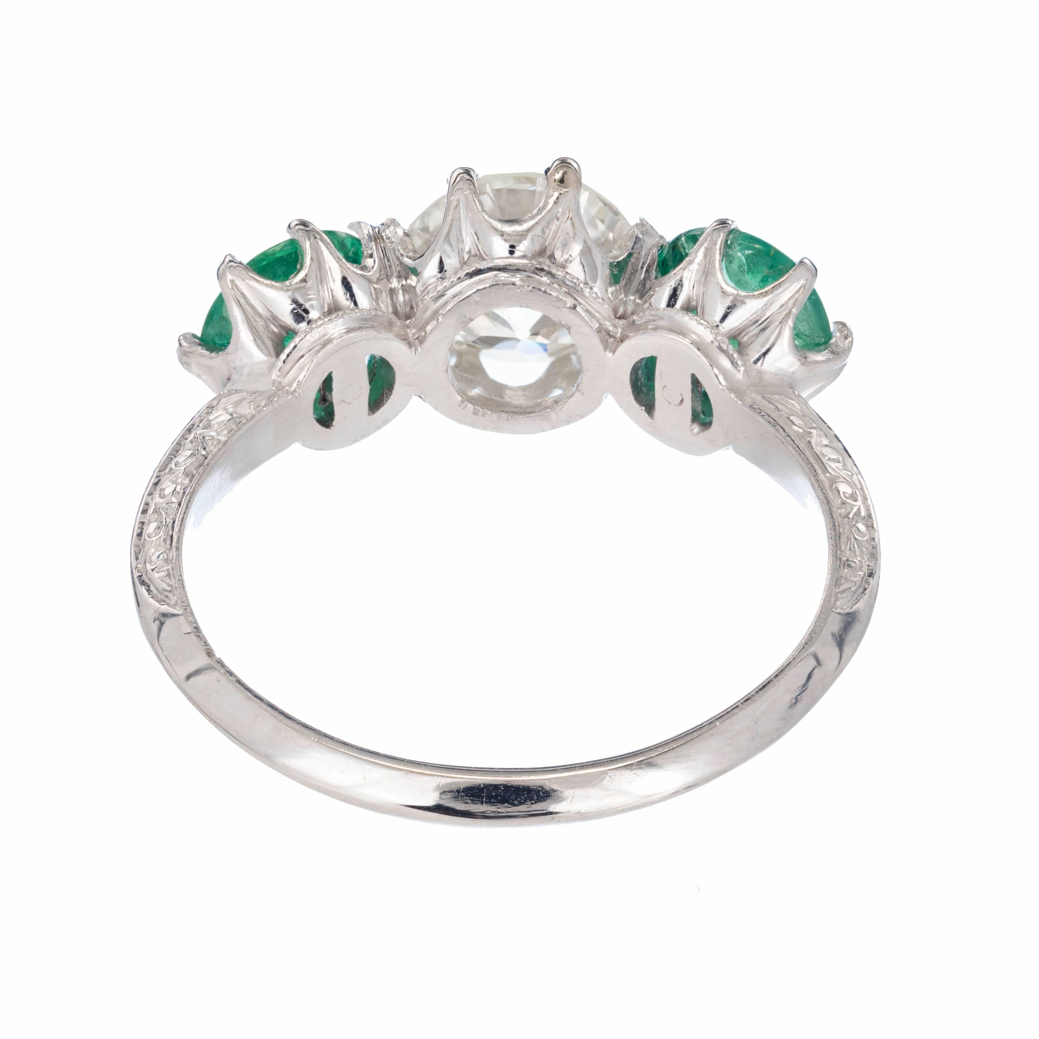 Old European Cut EGL Certified 2.69 Carat Diamond Emerald Art Deco Platinum Engagement Ring For Sale