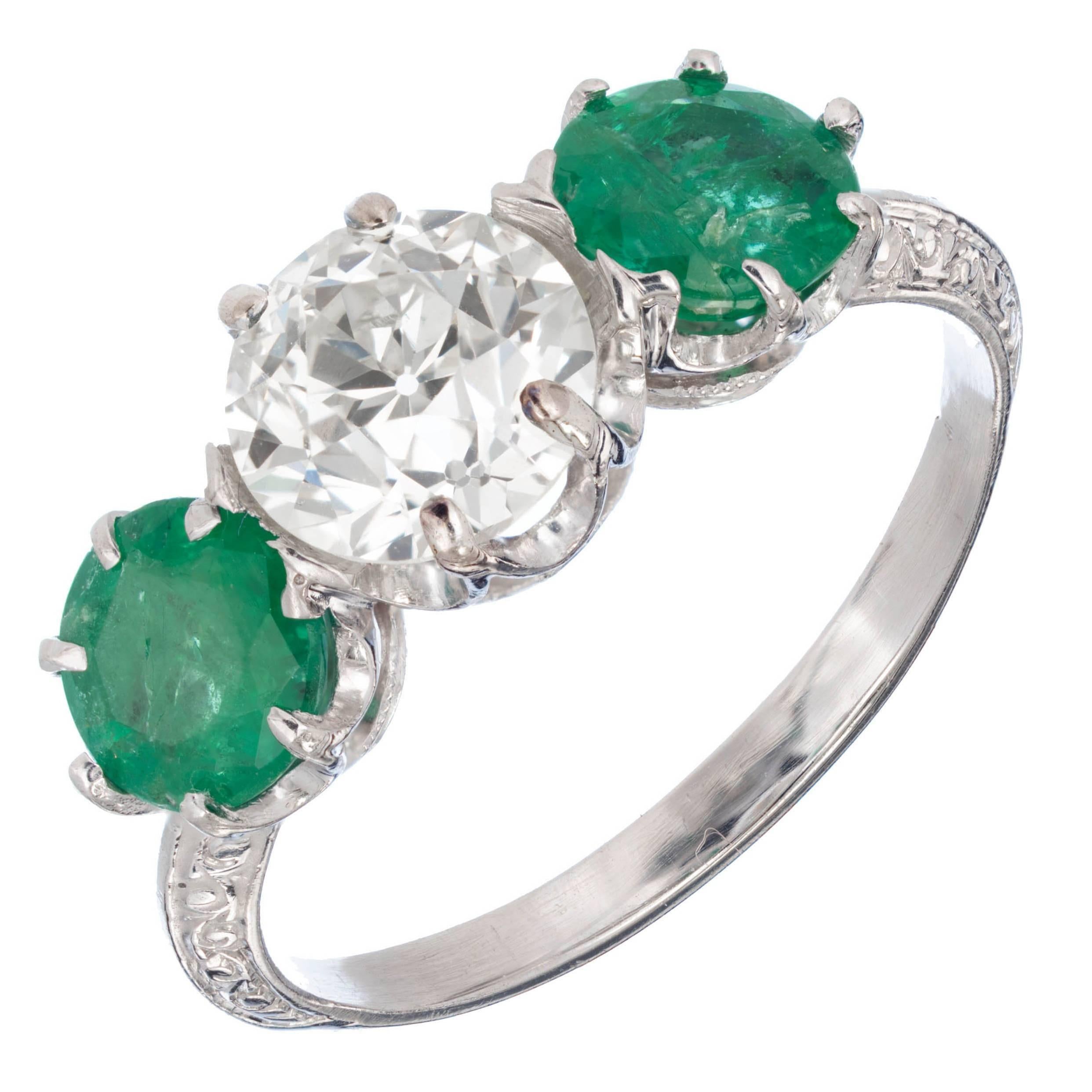 EGL Certified 2.69 Carat Diamond Emerald Art Deco Platinum Engagement Ring