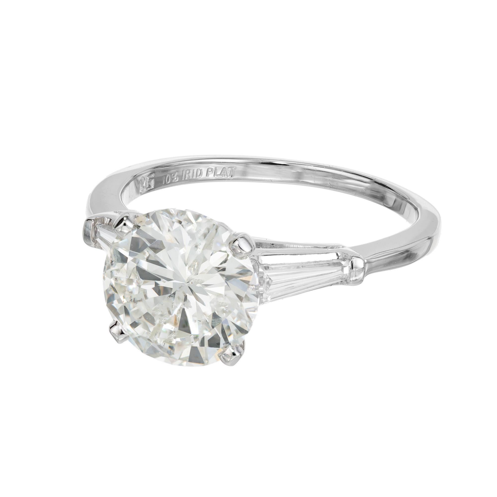 Round Cut EGL Certified 2.71 Carat Round Diamond Platinum Three-Stone Engagement Ring For Sale