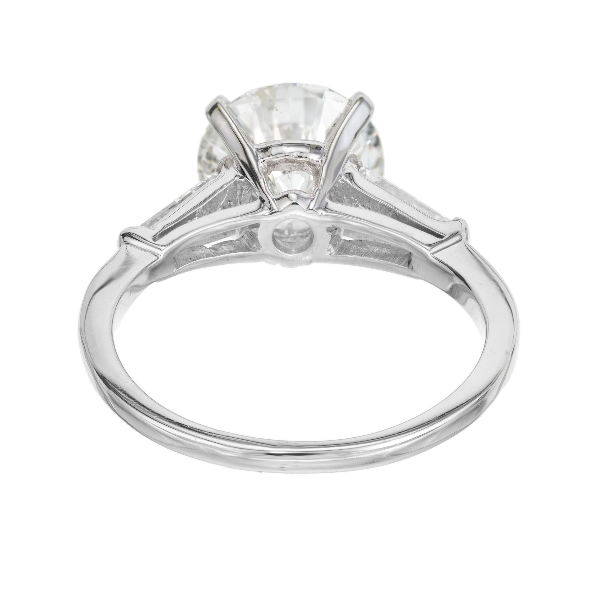 EGL Certified 2.71 Carat Round Diamond Platinum Three-Stone Engagement Ring For Sale 1