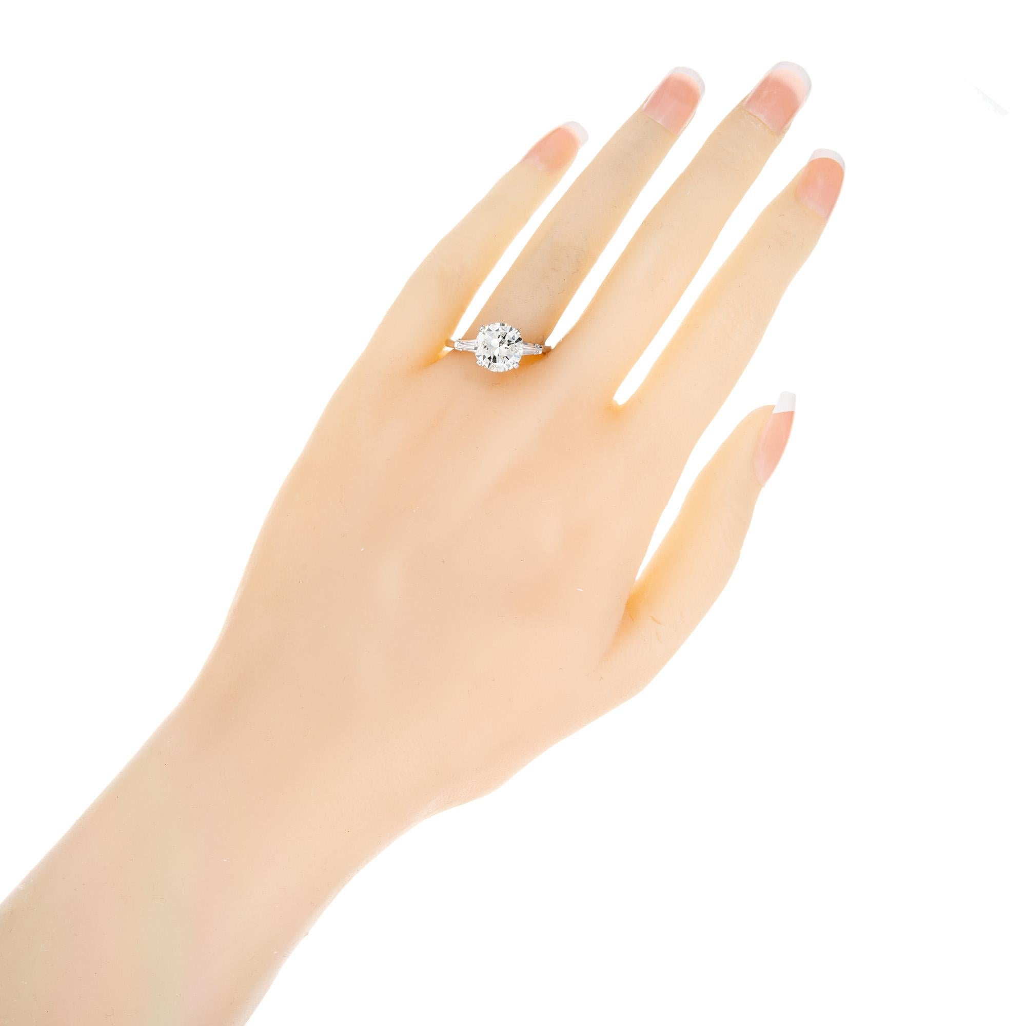 EGL Certified 2.71 Carat Round Diamond Platinum Three-Stone Engagement Ring For Sale 3