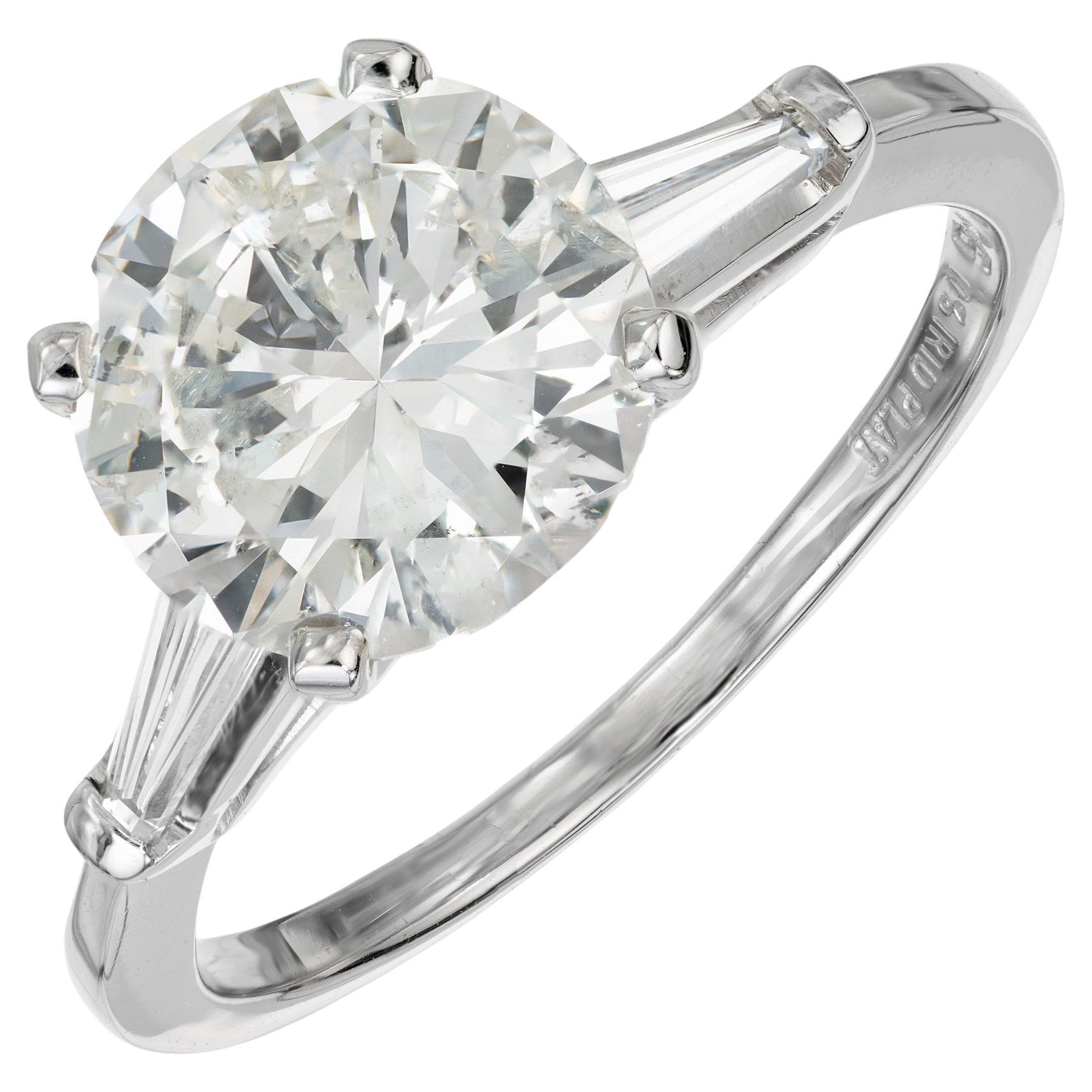EGL Certified 2.71 Carat Round Diamond Platinum Three-Stone Engagement Ring For Sale