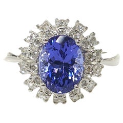 Bague en or blanc 18 carats avec tanzanite de 2,76 carats et diamants certifiés IGI