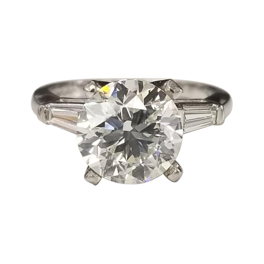 EGL Certified 3.01cts. Round Brilliant Cut Diamond Platinum Engagement Ring