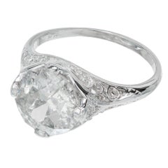 EGL Certified 3.35 Carat Old European Cut Diamond Platinum Engagement Ring