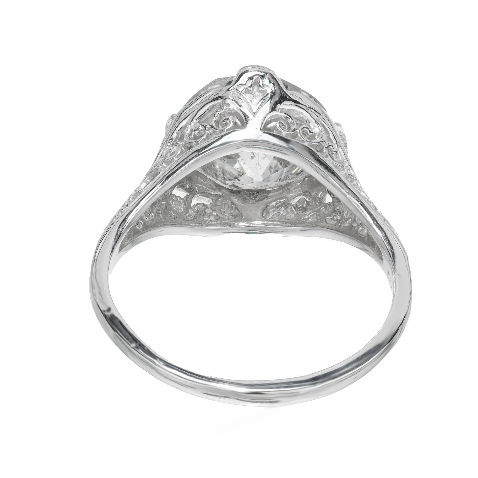 Bague de fiançailles en platine avec diamant taille européenne ancienne de 3,35 carats certifié EGL Pour femmes en vente