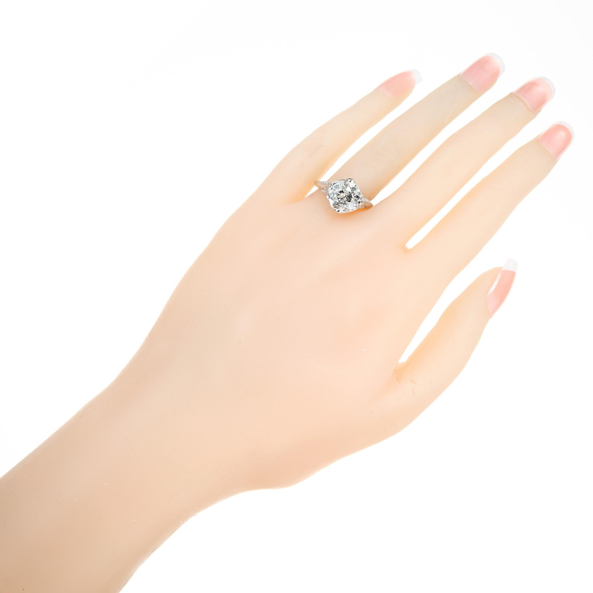 EGL Certified 3.35 Carat Old European Cut Diamond Platinum Engagement Ring For Sale 1