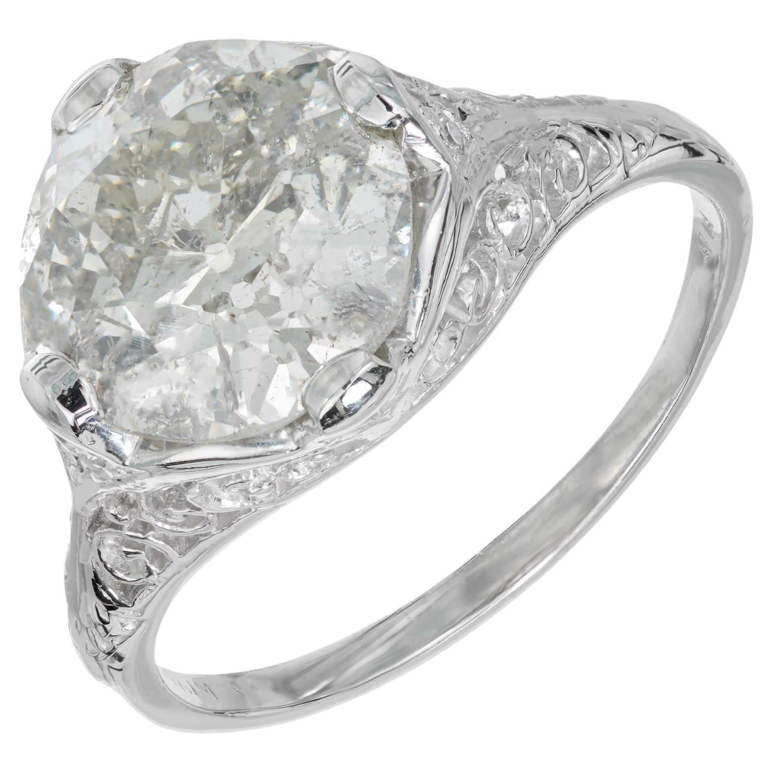 Bague de fiançailles en platine avec diamant taille européenne ancienne de 3,35 carats certifié EGL en vente