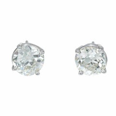 EGL Certified 3.35 Carat Old European Diamond Platinum Stud Earrings