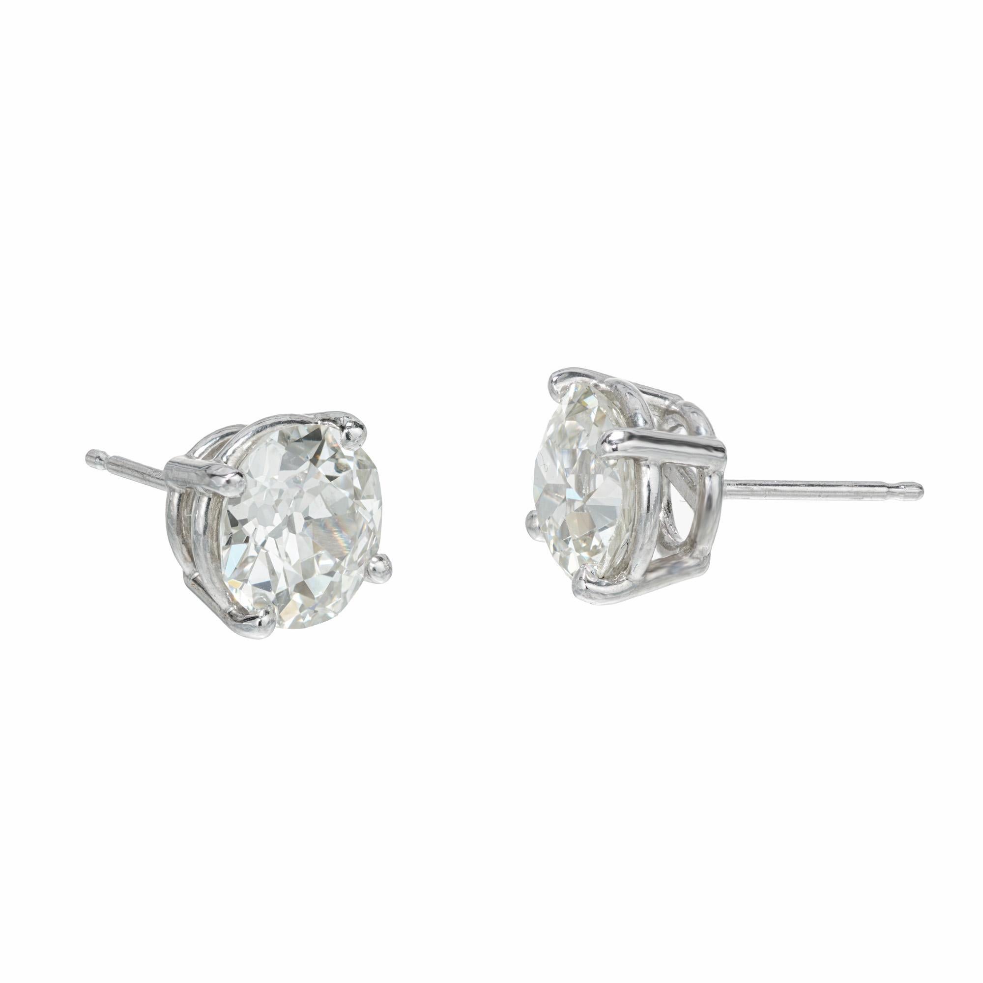 Women's EGL Certified 3.35 Carat Old European Diamond Platinum Stud Earrings  For Sale