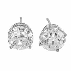 Boucles d'oreilles en or blanc certifiées EGL 3.51 carats diamant vieux européen