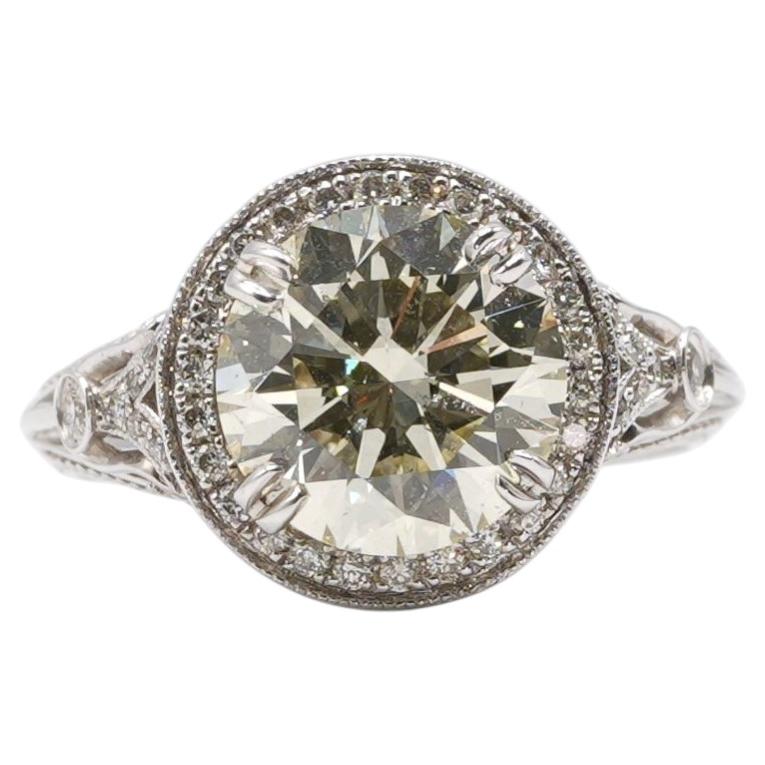 EGL Certified 3.53 Carat Round Diamond Vintage Style Engagement Ring For Sale