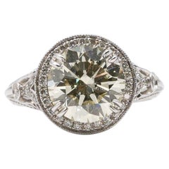 EGL Certified 3.53 Carat Round Diamond Vintage Style Engagement Ring