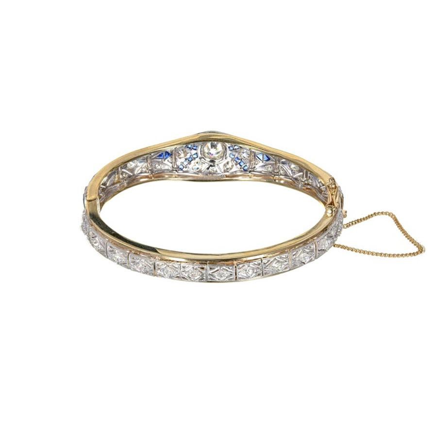 Bracelet jonc en or jaune et platine avec diamants et saphirs de 3,65 carats certifiés EGL Bon état - En vente à Stamford, CT