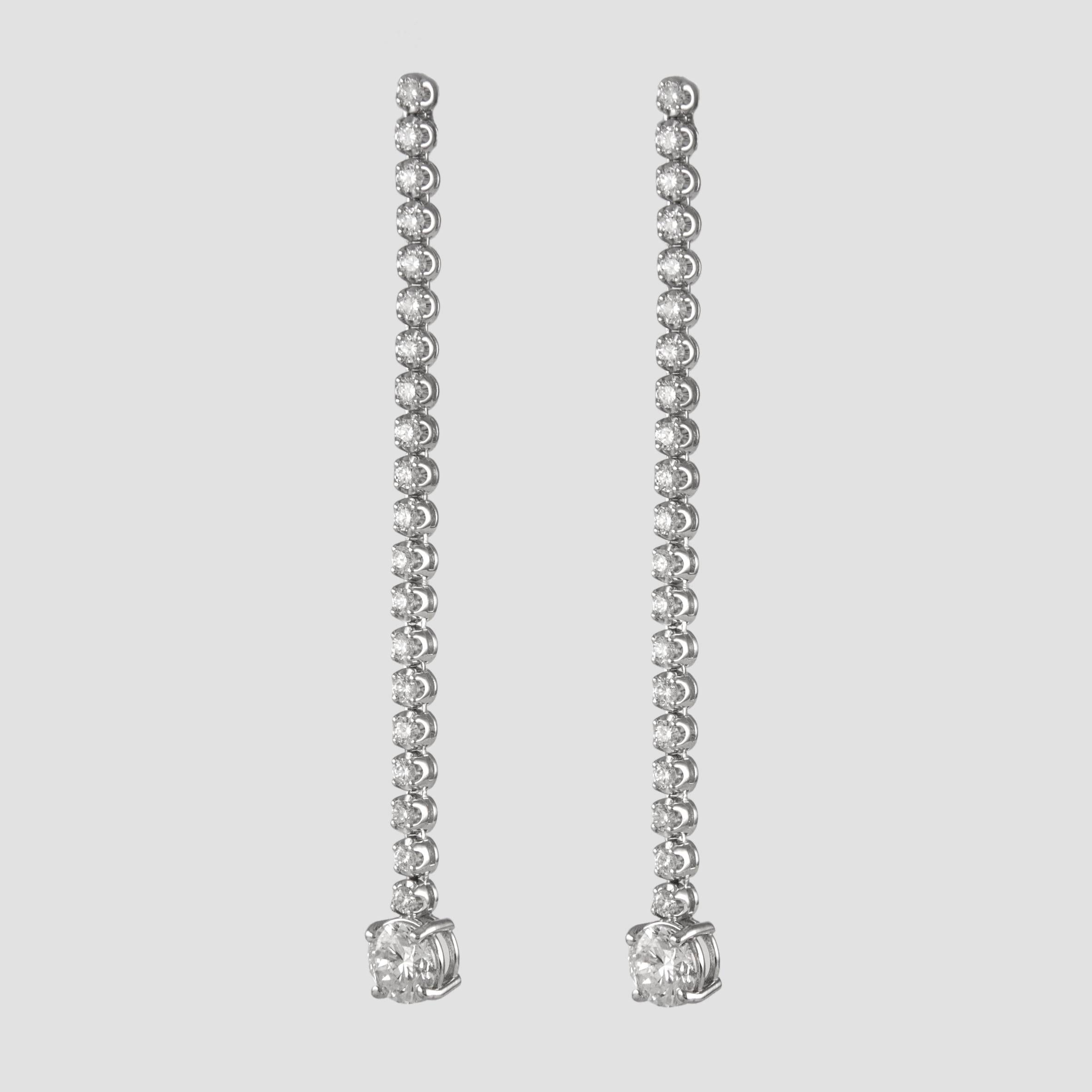 Modern EGL Certified 3.70ct Total Diamond Drop Earrings 18k White Gold For Sale