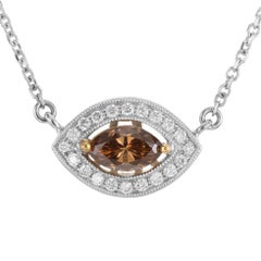 EGL Certified .40 Carat Brown Diamond White Gold Evil Eye Pendant Necklace