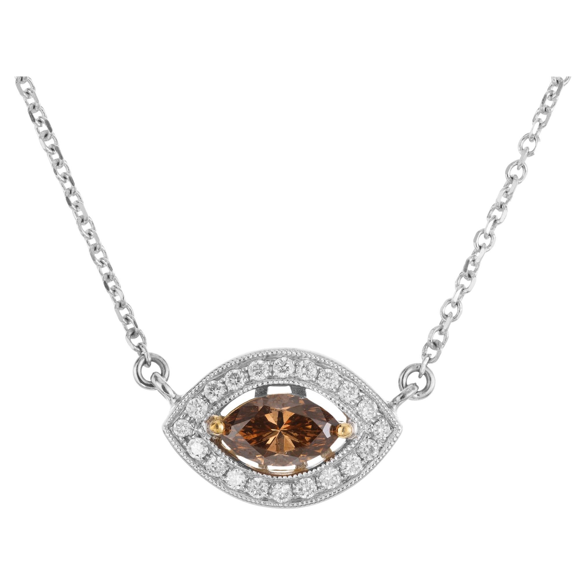 EGL Certified .40 Carat Brown Diamond White Gold Evil Eye Pendant Necklace  For Sale