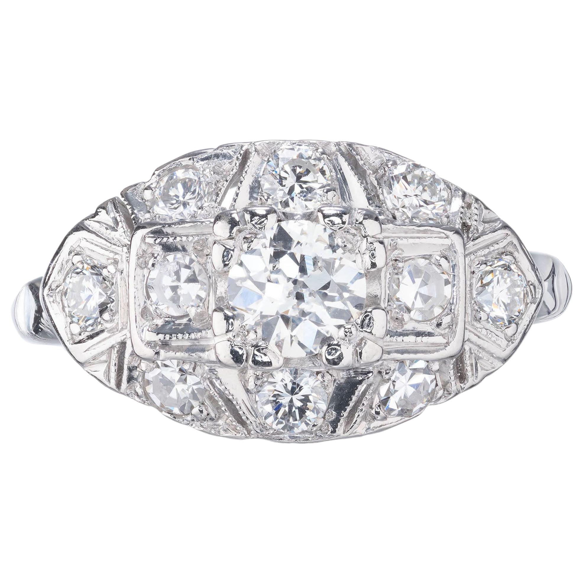 EGL Certified .40 Carat Diamond Old European Cut Platinum Engagement Ring