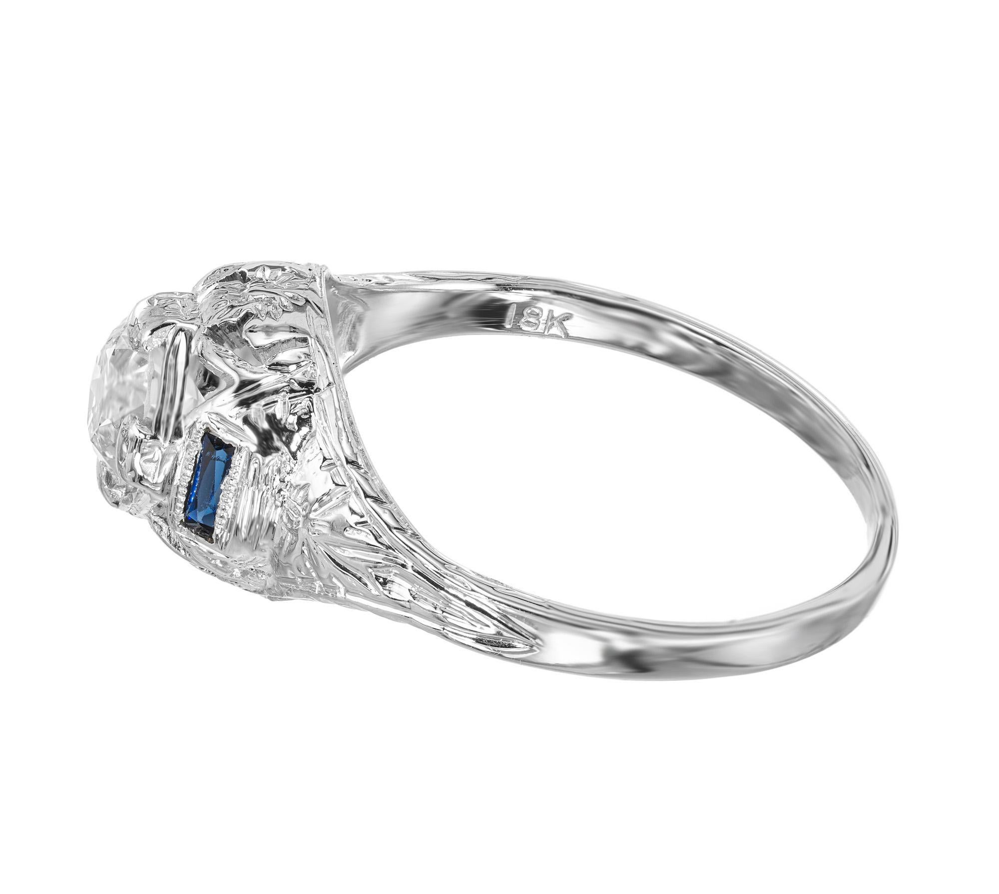 1930er Jahre Saphir Diamant Filigraner Gold Verlobungsring (Alteuropäischer Schliff) im Angebot