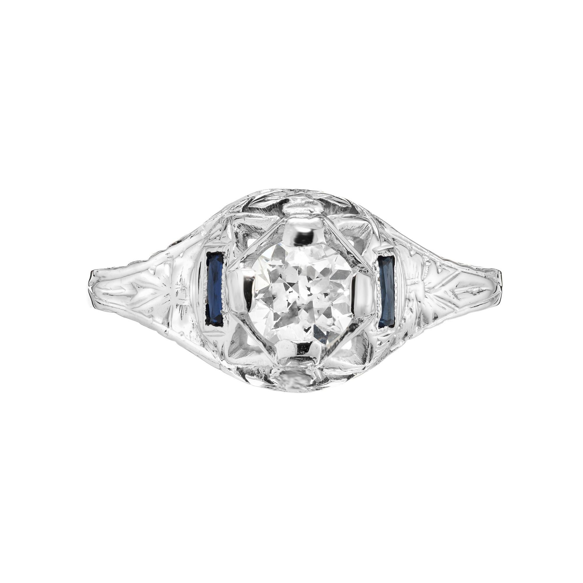 1930er Jahre Saphir Diamant Filigraner Gold Verlobungsring im Angebot 2
