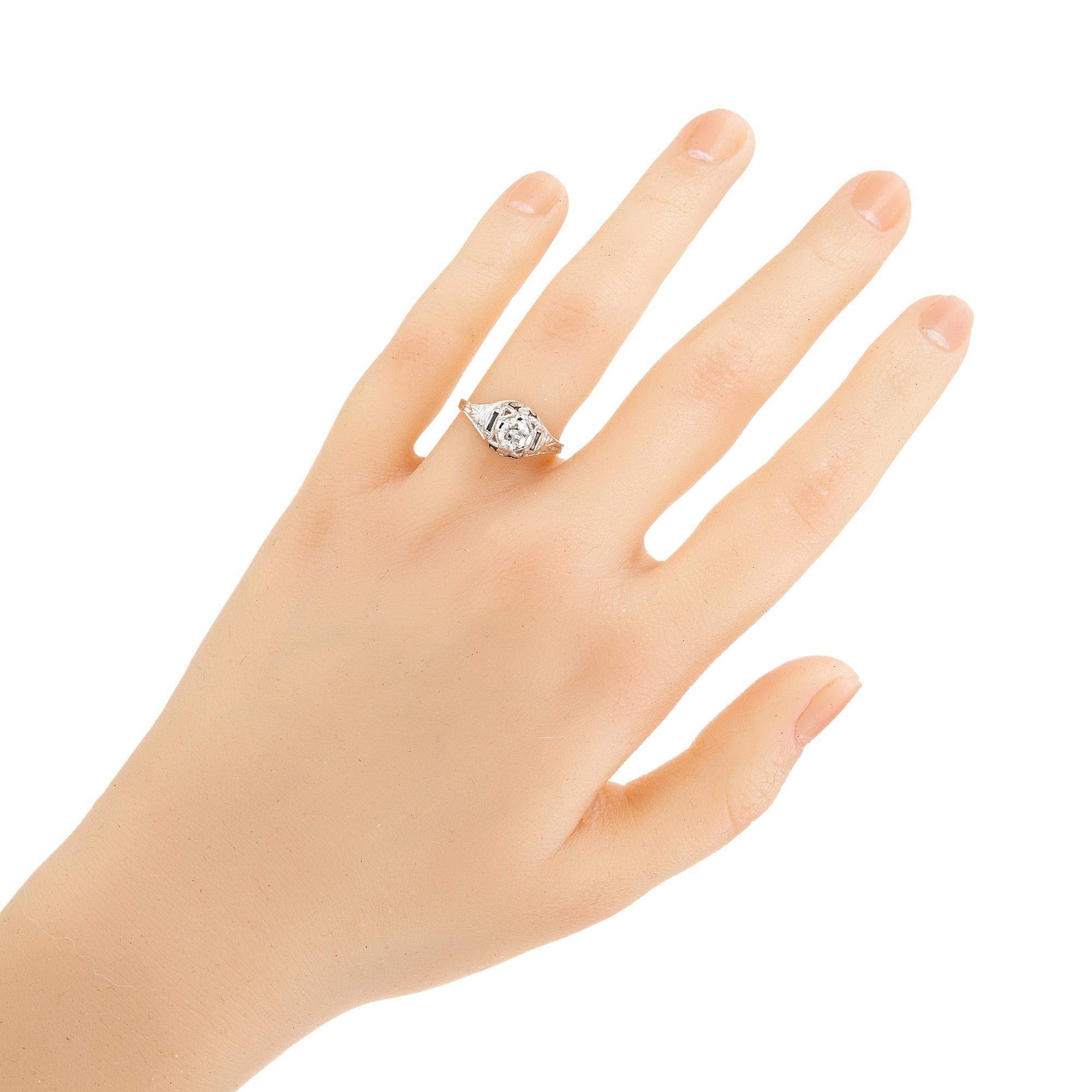 1930er Jahre Saphir Diamant Filigraner Gold Verlobungsring im Angebot 3