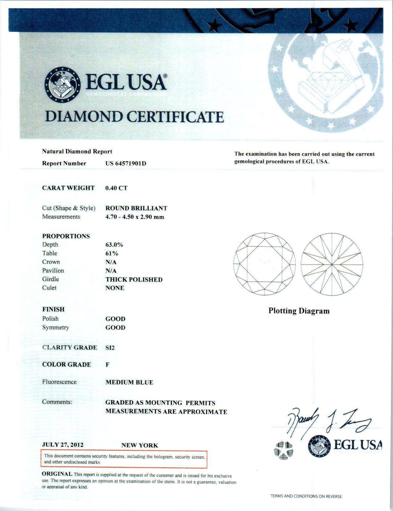 EGL Certified .40 Carat Semi Bezel Channel Set Diamond Engagement Ring For Sale 1