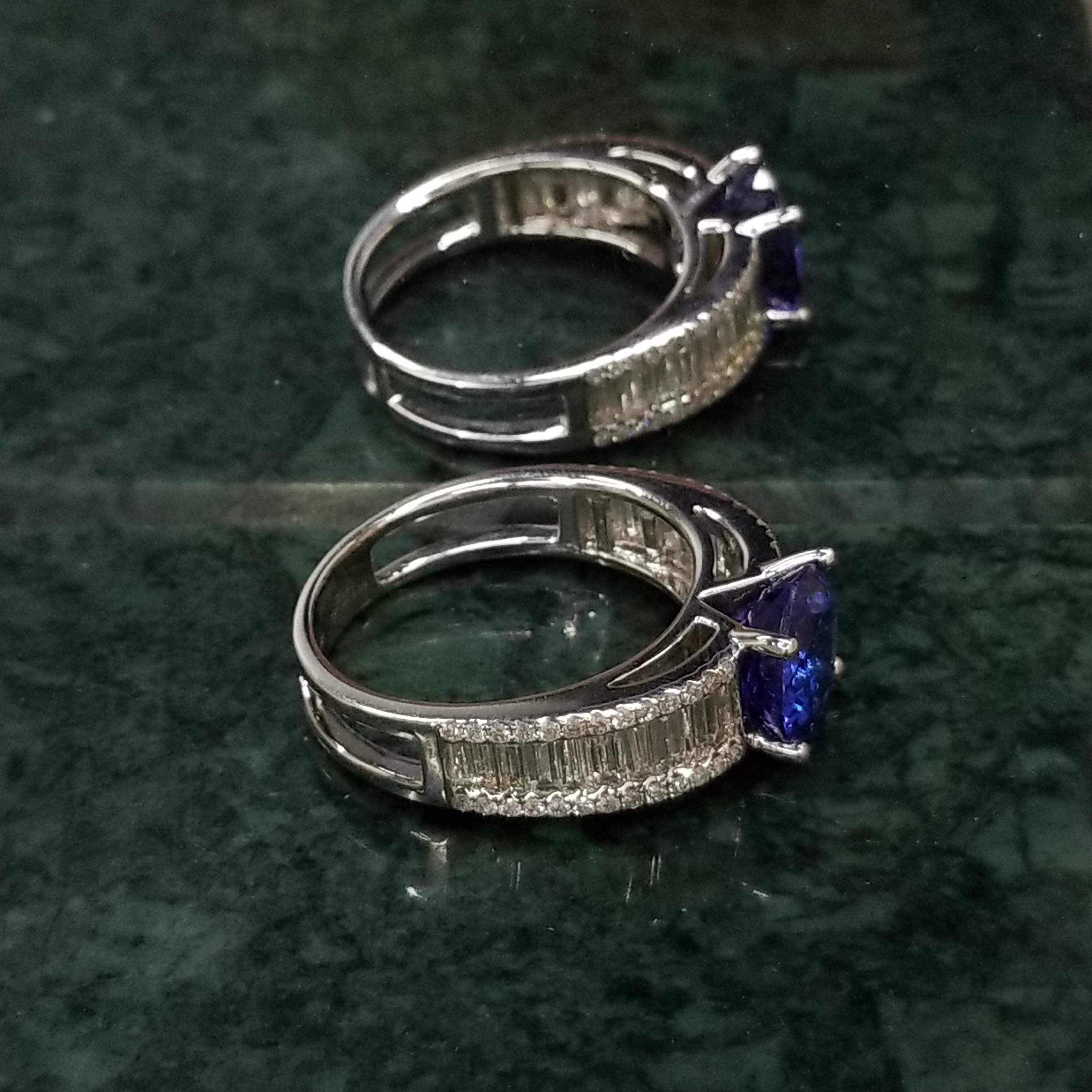 EGL Certified 4.09 Carat Tanzanite & Diamond Ring in 18K White Gold In New Condition For Sale In KOWLOON, HK
