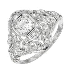 EGL Certified .43 Carat Diamond Platinum Dome Art Deco Engagement Ring