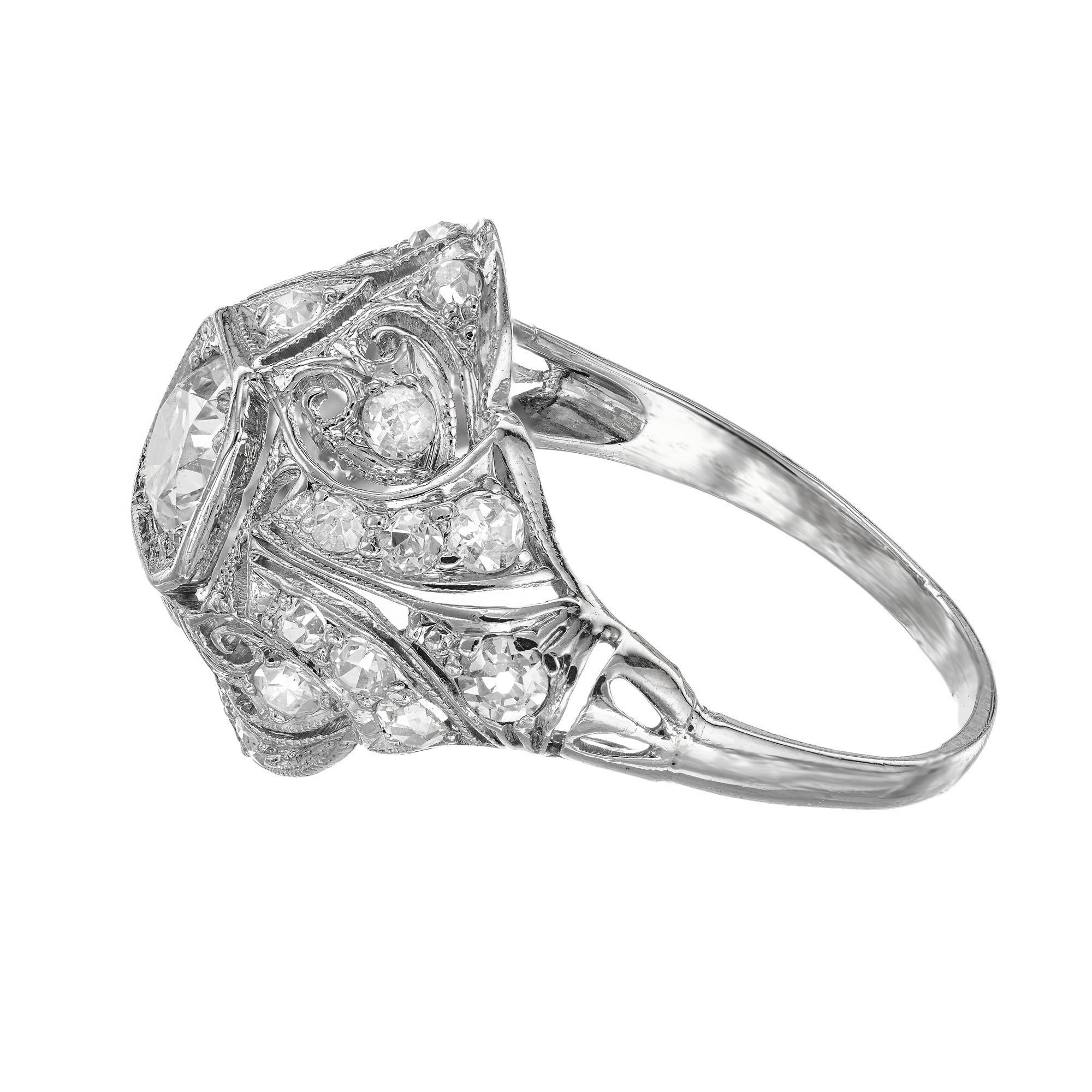 EGL zertifizierter 0,43 Karat Diamant Platin Kuppel Art Deco Verlobungsring Damen im Angebot