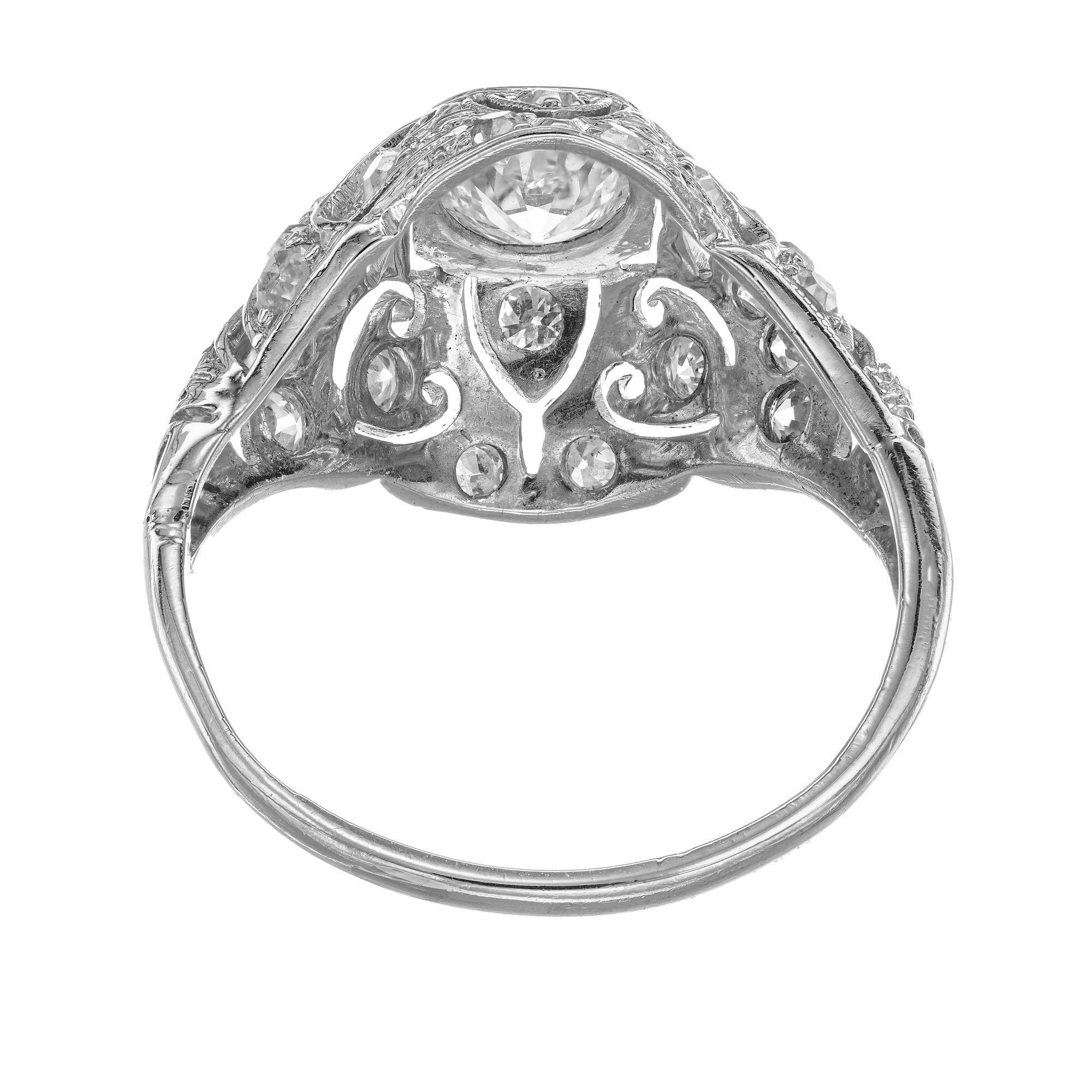 Women's EGL Certified .43 Carat Diamond Platinum Dome Art Deco Engagement Ring For Sale